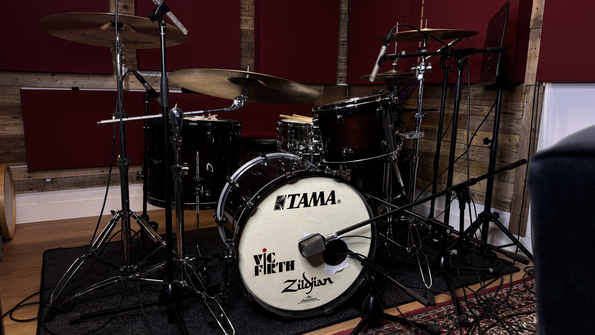 Drum kit in the recording room
